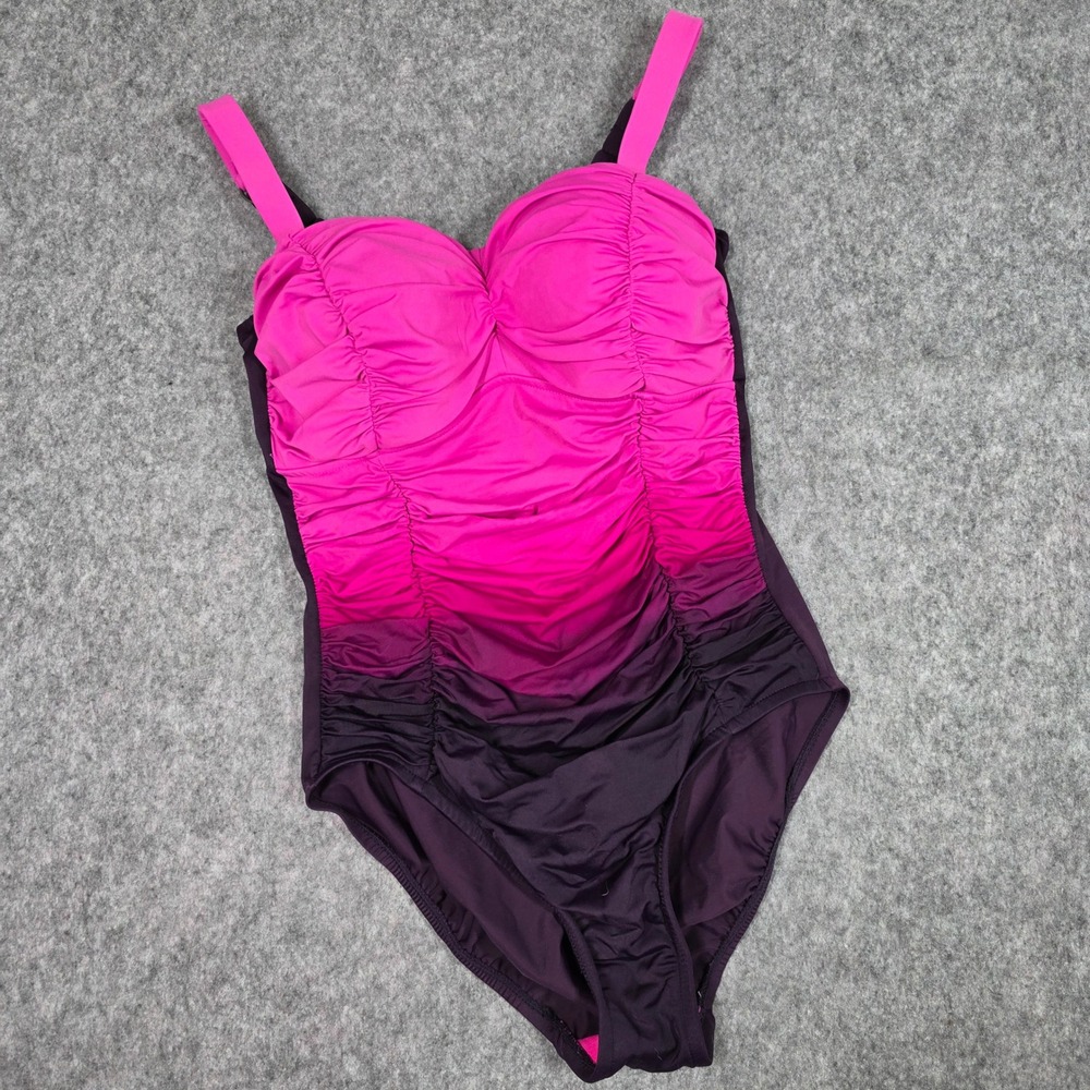 Aqua Green Shape Swimsuit One Piece Pink Purple Ombre Ruched Tummy Control 6